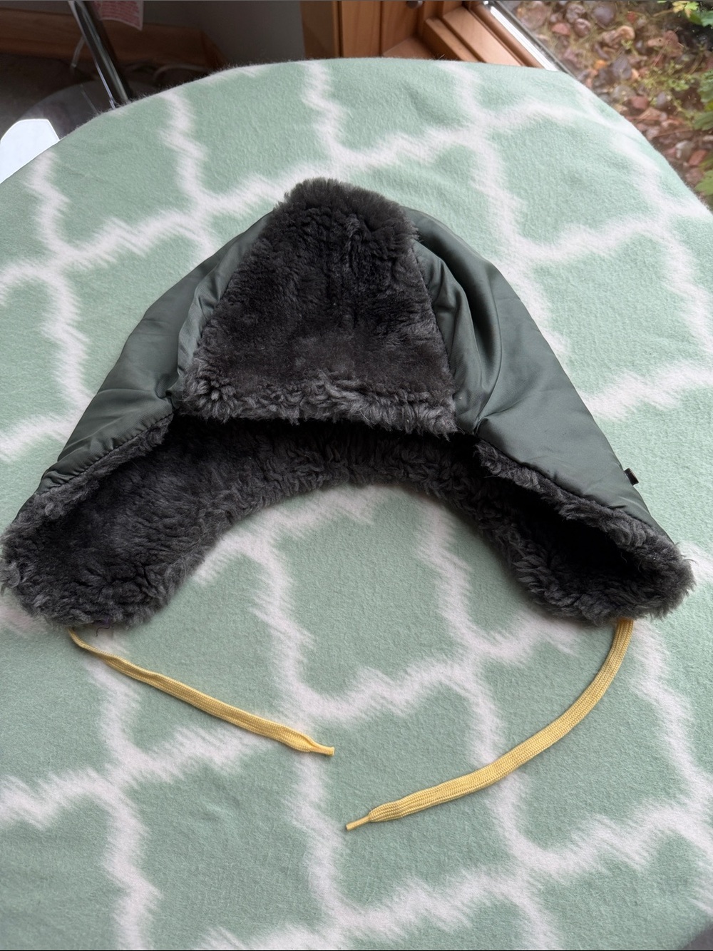 Nylon Helmet Flyers Hat - Olive Green and Gray Sherpa - Men’s Large